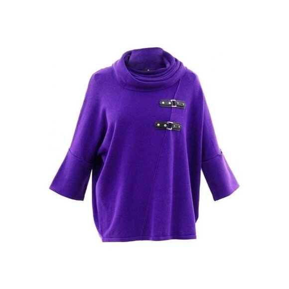 Marble Scotland Knitted Roll Neck Buckle Sweater Cape Purple XXL Plus NWT - Picture 1 of 6
